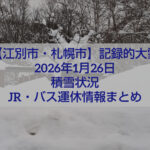 2026年1月26日 記録的大雪に見舞われた北海道江別市の道路と積雪状況